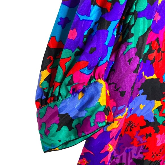 Flora Kung II New York Vintage Colorful 100% Silk Dress VTG Shoulder Pads Sz 10 - Picture 9 of 12